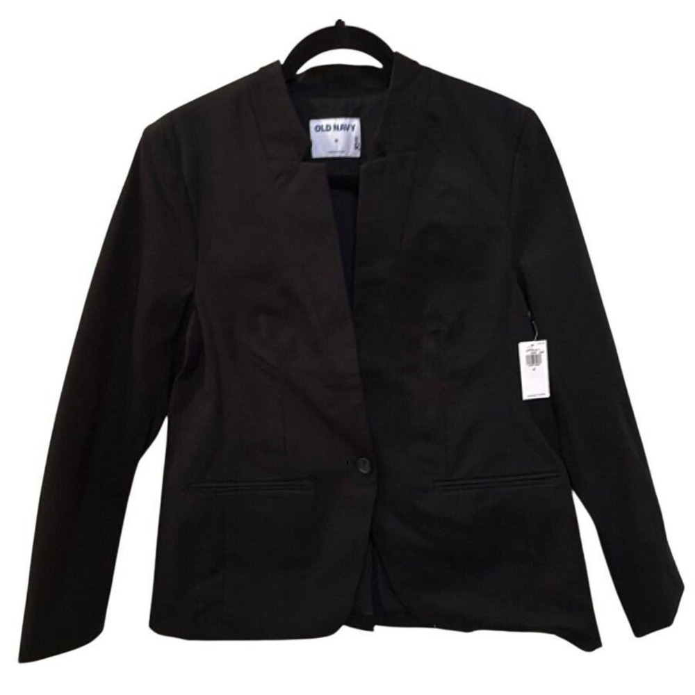 NWT Old Navy Black One Button Blazer Womens Medium Career Office Stretch Jacket